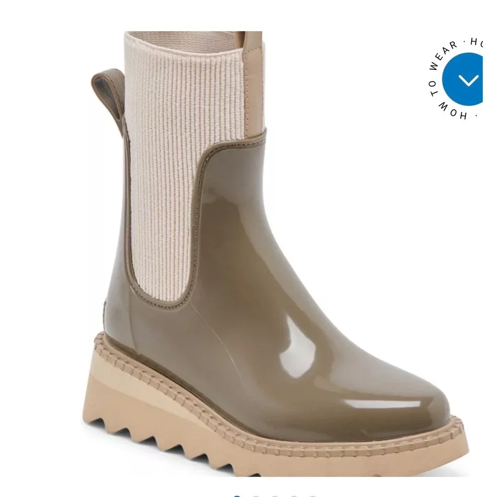 Dolce Vita Tropic H2O Rain Boots Women 8 Dark Moss Patent Stella Waterproof Lug‎